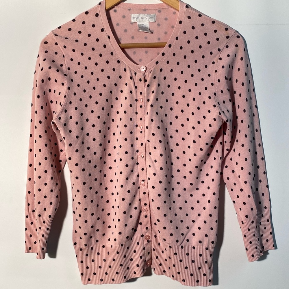 Worthington - silk blend polka dot cardigan. Size S